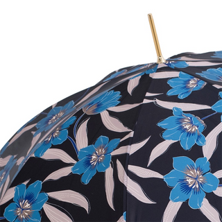 Automatic blue flower leather handle handmade Italian umbrella top