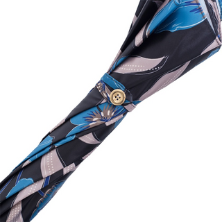 Automatic blue flower leather handle handmade Italian umbrella detail