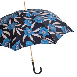 Automatic blue flower leather handle handmade Italian umbrella side