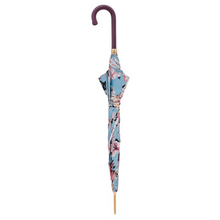 Flowered handmade Italian leather handle automatic umbrella close-up