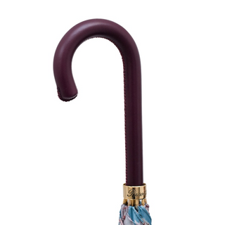 Flowered handmade Italian leather handle automatic umbrella detail