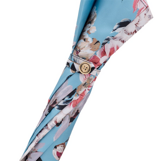 Flowered handmade Italian leather handle automatic umbrella open