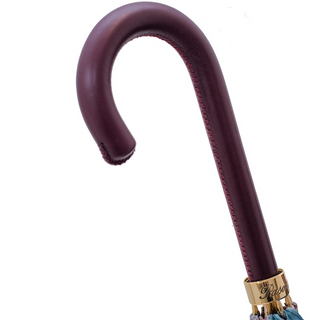 Flowered handmade Italian leather handle automatic umbrella canopy