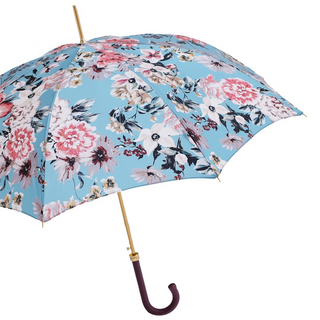 Flowered handmade Italian leather handle automatic umbrella side view