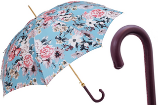 Flowered handmade Italian leather handle automatic gift box umbrella front