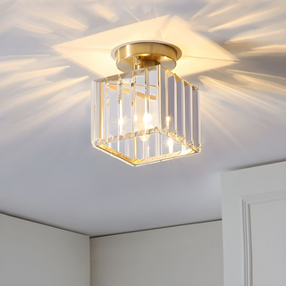 Black Hallway Ceiling Light - Modern 1-Light Semi-Flush Mount Fixture with Crystal Shade