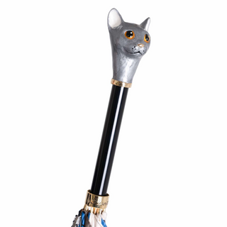 Grey cat handmade Italian automatic brass umbrella canopy detail