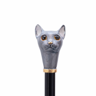 Grey cat handmade Italian automatic brass umbrella detail