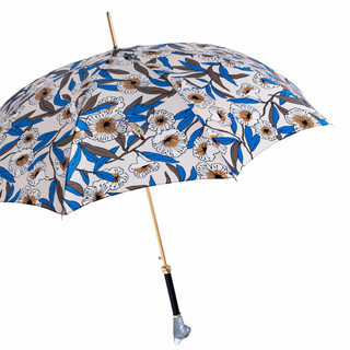 Grey cat handmade Italian automatic brass handle umbrella side view
