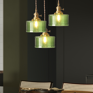 Vintage Glass Pendant Light - Elegant Cylindrical Glass Lamp for Kitchen Island