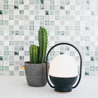 Portable table lamp side — black white LED warm glow