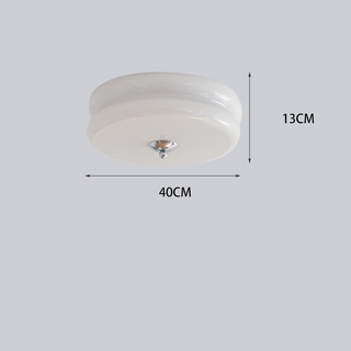 Art Deco Ceiling Light - LED Cream Cake Lamp With Glass Shade & Jade Finish