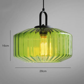 Mid Century Pendant Light – Striped Glass Lamp with E27 Bulb Base for Living Room