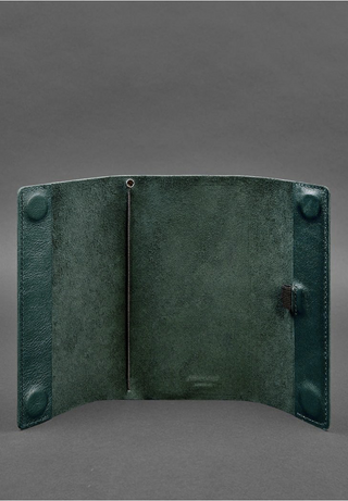 leather bound notebook handcrafted genuine leather journal pen holder magnetic closure side view