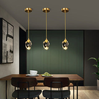 Gold crystal pendant detail — modern raindrop chandelier fixture