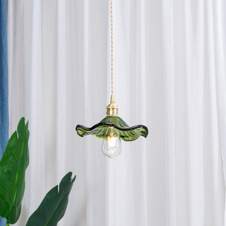 Contemporary pendant with hibiscus-inspired fluted glass
