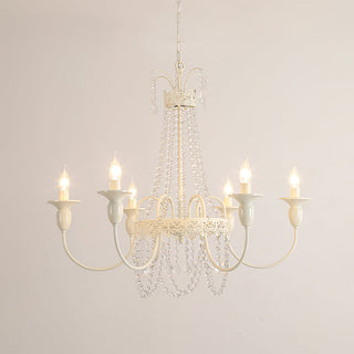 Vintage crystal tassel chandelier front — white metal glass luxury