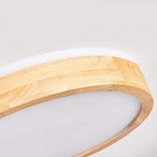 Wood frame ceiling lamp natural LED round – living room