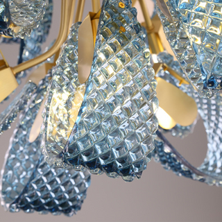 Glass chandelier luxury blue copper accent dining ceiling lamp