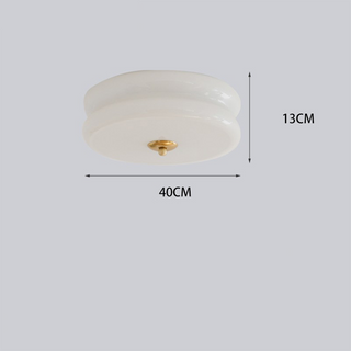 Art Deco Ceiling Light - LED Cream Cake Lamp With Glass Shade & Jade Finish