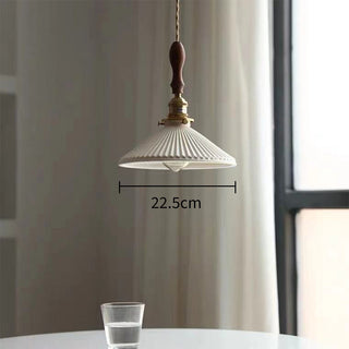 Retro pleated pendant from above — ceramic shade ceiling light