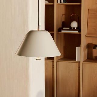 Metal cone pendant side angle — modern living room hanging lamp