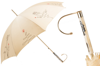 Ivory sketch handmade Italian double cloth jeweled handle umbrella front