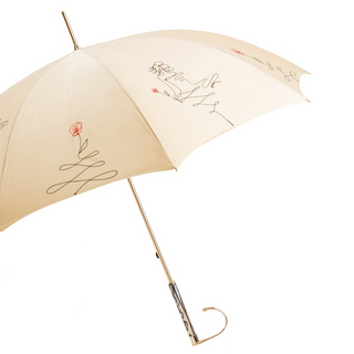 Ivory sketch handmade Italian double cloth jeweled handle umbrella side