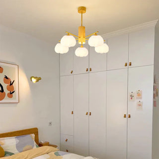 Wooden cotton ball cream chandelier living room overhead view