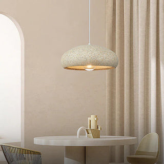 Stone beige pendant close-up — modern adjustable dining lamp