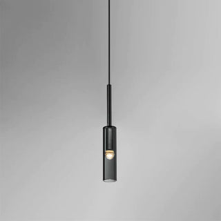 Wine bottle-shaped glass pendant over dining room table