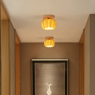 Resin wood pumpkin ceiling lamp, yellow modern cozy ambient