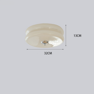 Art Deco Ceiling Light - LED Cream Cake Lamp With Glass Shade & Jade Finish
