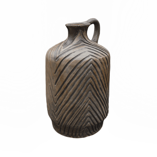 handmade pottery pitcher rustic ceramic jug smoke fired ceramics design front view