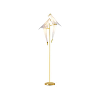 Bird origami lamp illuminated — warm cozy ambient glow