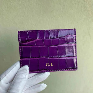 italian leather card holder haven dark magenta crocodile pattern luxury wallet natural view