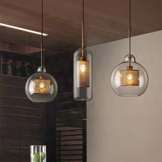 Contemporary glass pendant lamp with adjustable gold cord