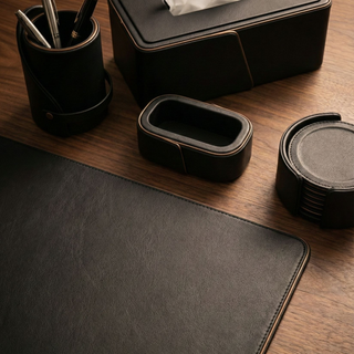 noir leather desk set executive office workspace essentials signature flap design alternate view