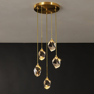 Crystal chandelier from below — modern raindrop gold hanging light