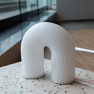 White metal arch lamp — modern LED desk warm