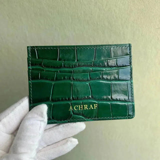 italian leather card holder haven dark magenta crocodile pattern luxury wallet feature view