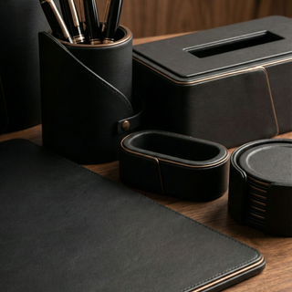 noir leather desk set executive office workspace essentials signature flap design product view