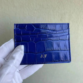 italian leather card holder haven dark magenta crocodile pattern luxury wallet display view