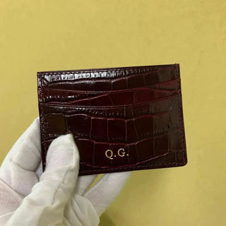 burgundy card holder haven italian leather wallet crocodile pattern slim design studio view