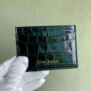 luxury leather card holder haven crocodile leather wallet credit card slots macro view