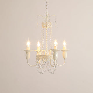 Vintage white metal glass chandelier — luxury crystal tassel ceiling fixture