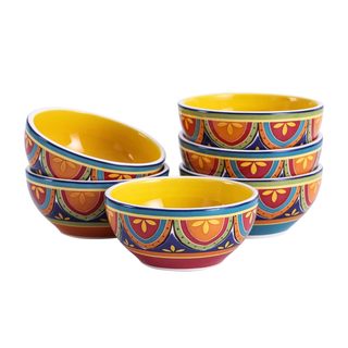 hand-painted ceramic dinnerware earthworks artisan crafted porcelain plates bowls set front view