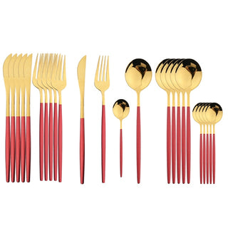 stainless steel cutlery 24 piece gold silver rose finish flatware display view