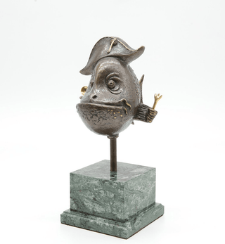 bronze chef fish unique outdoor marine art collectible sculpture set view