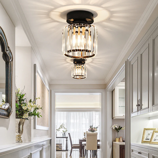 Black Hallway Ceiling Light - Modern 1-Light Semi-Flush Mount Fixture with Crystal Shade